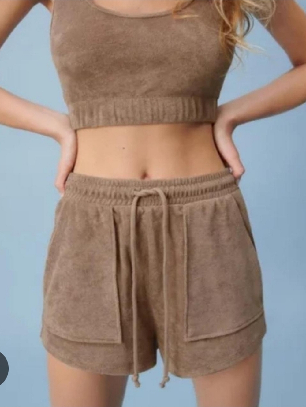 Zara Brown Terry Cloth Drawstring Athletic Shorts
